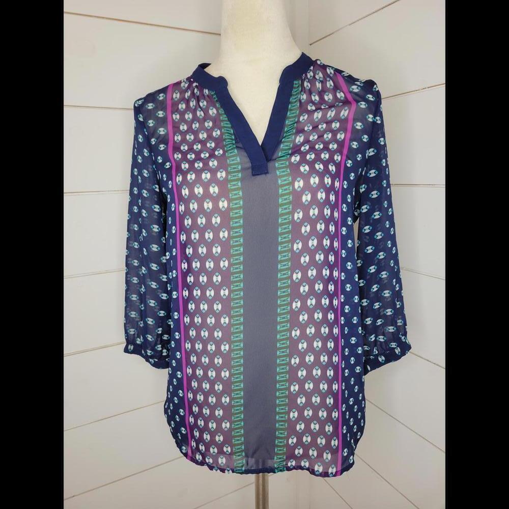 Old Navy XS navy white & purple sheer boho tunic blouse